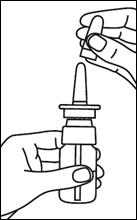 A black and white illustration of hands holding a nasal spray

Description automatically generated